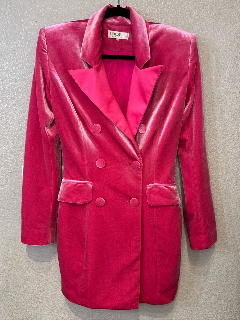 House of CB Cristalle Pink Velvet Double Breasted Blazer Dress XS